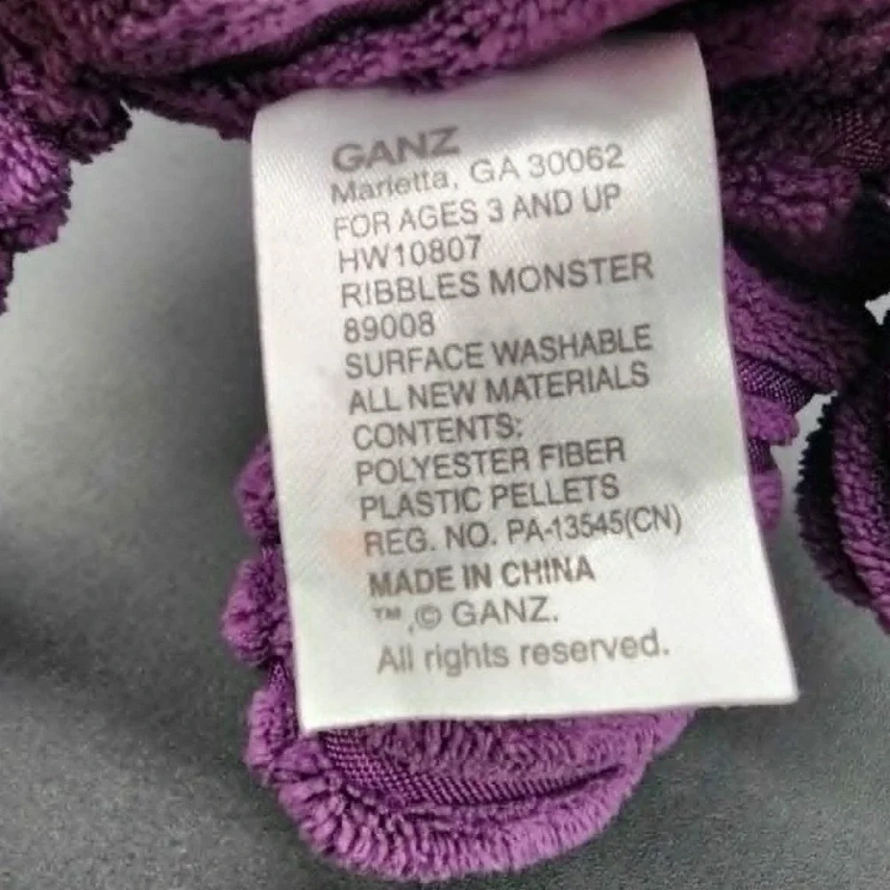 Ganz Purple Ribbles Monster Plush Corduroy Textured Stuffed Animal Toy‎ HW10807